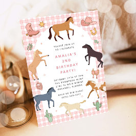 Convite Bolo de Aniversário de Menina Cowgirl com Cavalo P