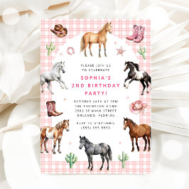 Convite Bolo de Aniversário de Menina Cowgirl com Cavalo P