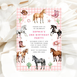 Convite Bolo de Aniversário de Menina Cowgirl com Cavalo P