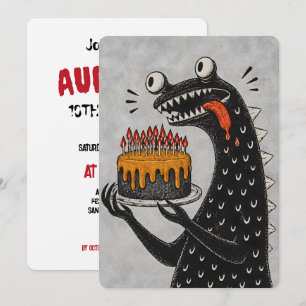 Convite Bolo de Aniversário de Monstro Engraçado Criatura