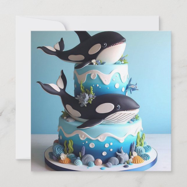 CONVITE BOLO DE ANIVERSÁRIO DE ORCA PRETO E BRANCO (Frente)