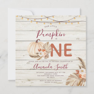 Convite Bolo de Aniversário de Um Ano Pumpkin Boho Pampas