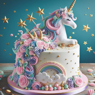 CONVITE BOLO DE ANIVERSÁRIO DE UNICÓRNIO ROSA E AZUL CAPRI