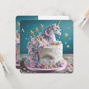 CONVITE BOLO DE ANIVERSÁRIO DE UNICÓRNIO ROSA E AZUL CAPRI