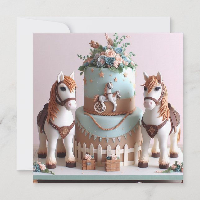 CONVITE BOLO DE ANIVERSÁRIO DECORADO COM PÔNEIS PARA CRIAN (Frente)