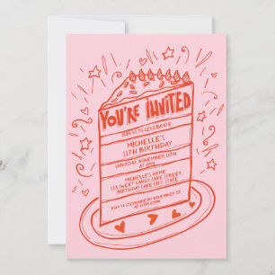 Convite Bolo de Aniversário Desenhado à Mão Branca Única