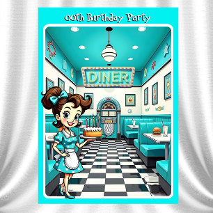 Convite Bolo de Aniversário Divertido Diners Retro dos Ano