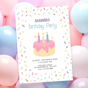 Convite Bolo de aniversário divertido e colorido
