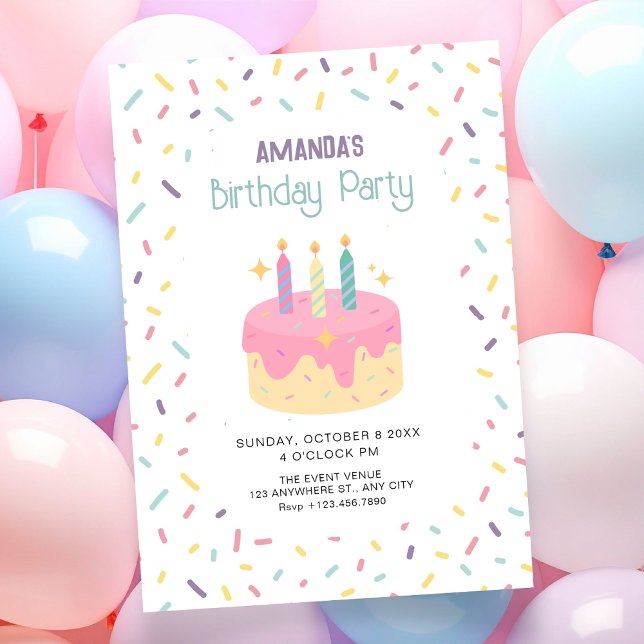 Convite Bolo de aniversário divertido e colorido (Criador carregado)