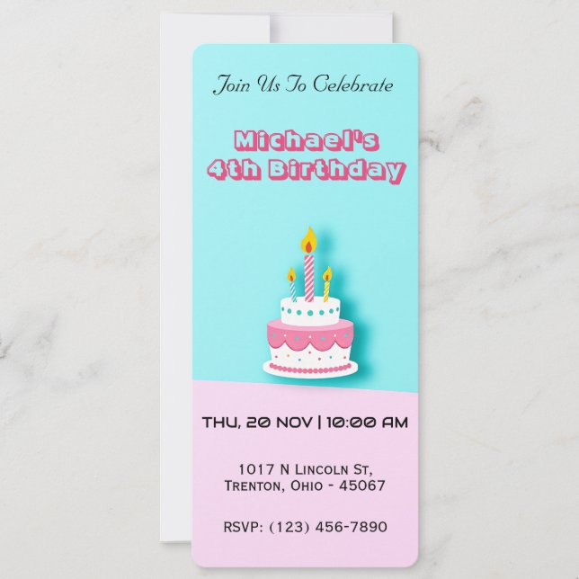 Convite Bolo de Aniversário do Pastel com Velas (Frente)