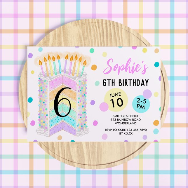 Convite Bolo de aniversário do Rainbow (Rainbow-Themed Birthday Invitation)
