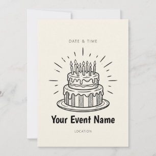 Convite Bolo de Aniversário em Camadas com Arte Linear