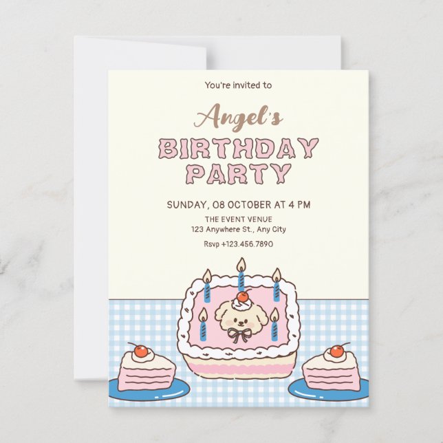 Convite Bolo de aniversário fofo  (Frente)