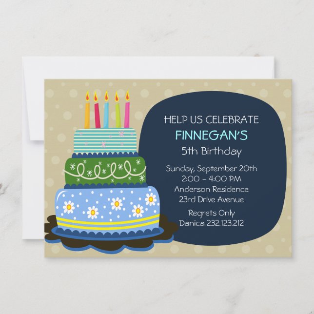 Convite Bolo de Aniversário Grande para o Aniversário (Frente)