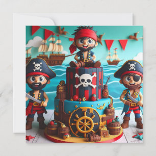 CONVITE BOLO DE ANIVERSÁRIO INFANTIL TEMÁTICO DE PIRATAS E