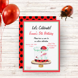Convite Bolo de Aniversário Joaninha Aquarela