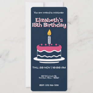 Convite Bolo de aniversário minimalista no fundo azul escu