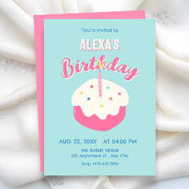 Convite Bolo de aniversário rosa azul