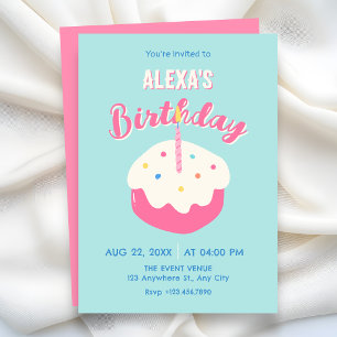 Convite Bolo de aniversário rosa azul