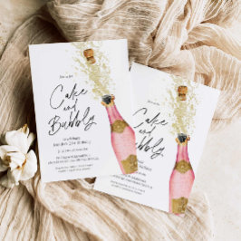 Convite Bolo de aniversário rosa e champanhe de bolha