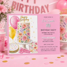 Convite Bolo de Aniversário Rosa Menina Festa Infantil