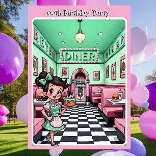 Convite Bolo de Aniversário Rosa Pastel Diversão Diners an