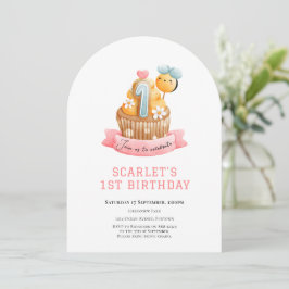 Convite Bolo de Aniversário Rosa Sunshine 1º aniversário