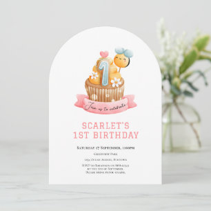 Convite Bolo de Aniversário Rosa Sunshine 1º aniversário