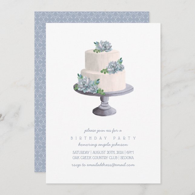 Convite Bolo de Aniversário Roxo Suculento (Frente/Verso)