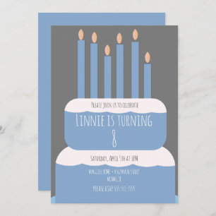 Convite Bolo de aniversário simples com velas de festa azu