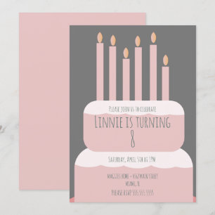 Convite Bolo de Aniversário Simples com Velas de Festa Ros