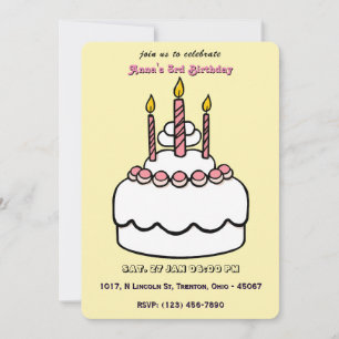 Convite Bolo de Aniversário Simples de Pastel com Velas