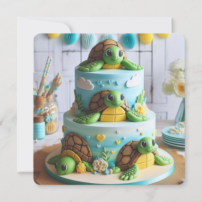 Convite Bolo de Aniversário Temático de Tartaruga Capricho (Frente)