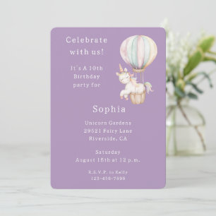 Convite Bolo de Ar Chave de Unicórnio Roxo Aniversário