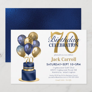 Convite Bolo de Balão Azul Marinho para 70º Aniversário