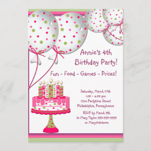 Convite Bolo de Balões Verdes Rosa Festa de Aniversário de