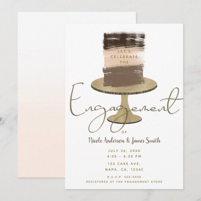 Convite Bolo de Camadas Moderno Elegante Rústico Festa de  (Frente/Verso)