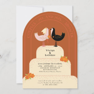 Convite Bolo de Casamento Casais Arqueados Retro Lovebirds