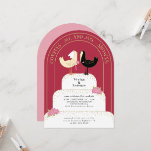 Convite Bolo de Casamento Casais Arqueados Retro Lovebirds