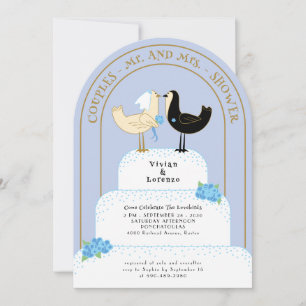 Convite Bolo de Casamento Casais Arqueados Retro Lovebirds