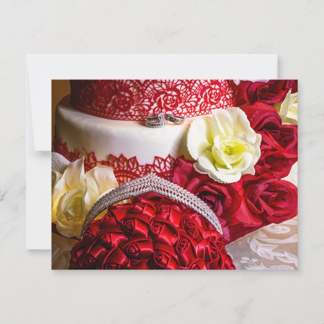 Convite Bolo de Casamento com Buquês e Anéis (Frente)