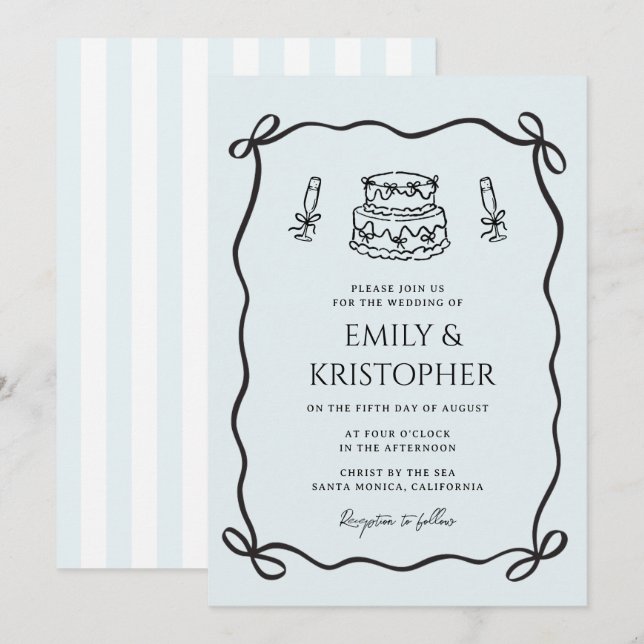 Convite Bolo de Casamento com Laço Coquette (Frente/Verso)