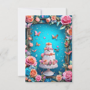 Convite Bolo de Casamento Elegante de Três Andares com Des