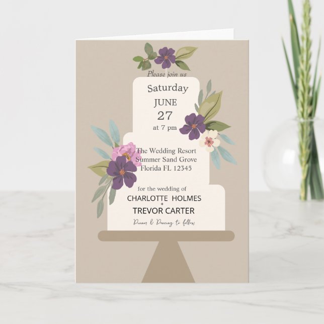 Convite Bolo de Casamento Floral Moderno (Frente)