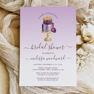 Convite Bolo de Casamento Glamour Roxo Dourado Chá de Noiv