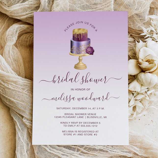 Convite Bolo de Casamento Glamour Roxo Dourado Chá de Noiv (Criador carregado)