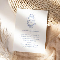 Bolo de Casamento Minimalista Doodle Azul Francês