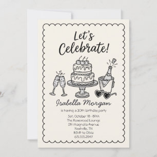 Convite Bolo de Champanhe Retro de 30º Aniversário