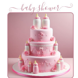 CONVITE BOLO DE CHUVA DE BEBÊ TUDO ROSA COM MAMADEIRAS