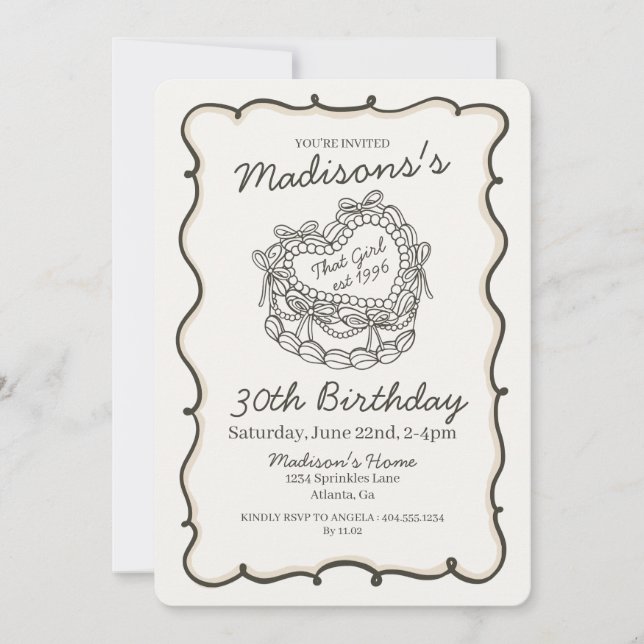 Convite Bolo de Coquetel Retro Cardíaco com Arco bege - An (Frente)